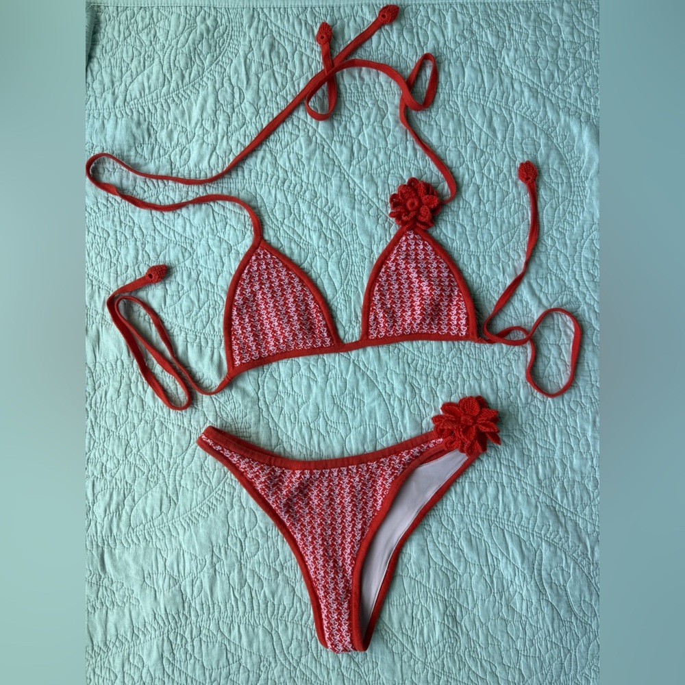 DEVON WINDSOR Red and White Bikini Top (bottoms sold separately)